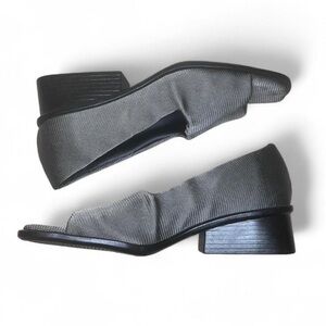 Judith Metallic Gray Open Square Toe Slip-On Heels | Size 7.5 Chunky Heel